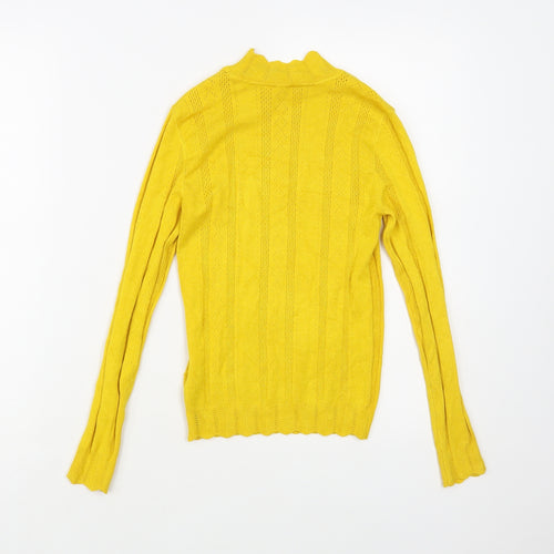 Miss Selfridge Womens Yellow Mock Neck Viscose Pullover Jumper Size 8