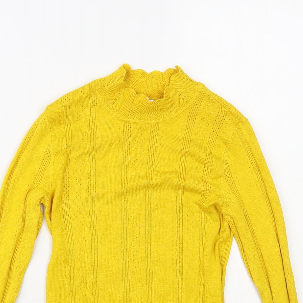 Miss Selfridge Womens Yellow Mock Neck Viscose Pullover Jumper Size 8