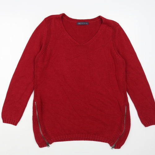 Marks and Spencer Womens Red V-Neck Cotton Pullover Jumper Size 10