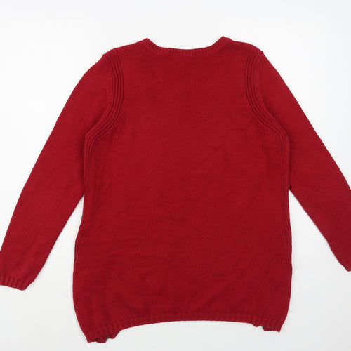 Marks and Spencer Womens Red V-Neck Cotton Pullover Jumper Size 10