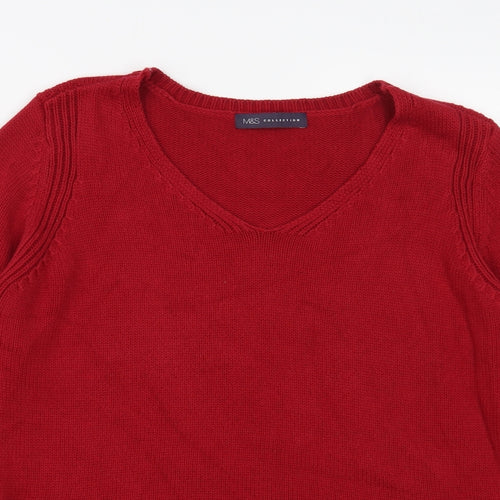 Marks and Spencer Womens Red V-Neck Cotton Pullover Jumper Size 10