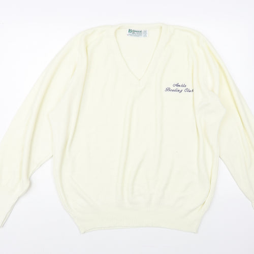 Balmoral Womens Ivory V-Neck Acrylic Pullover Jumper Size L
