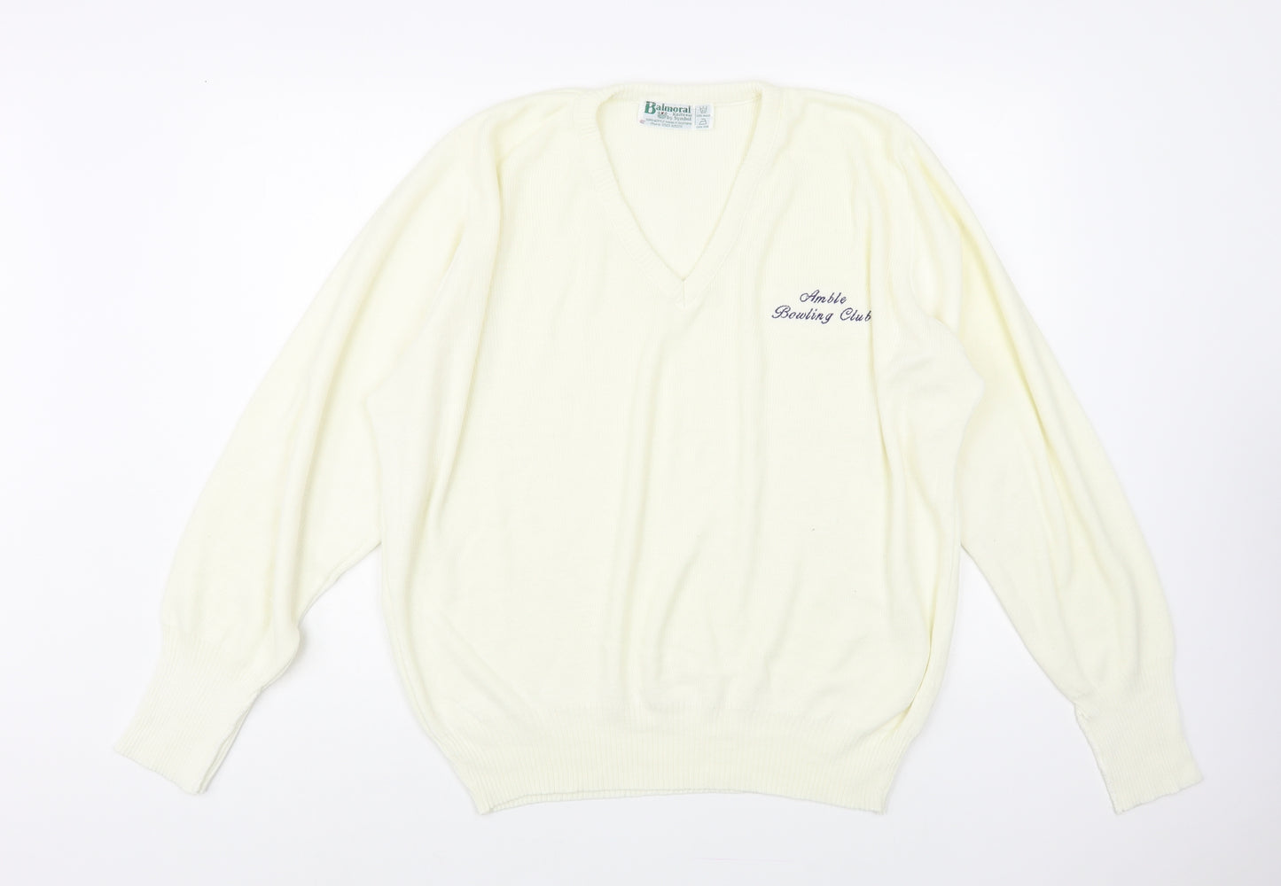 Balmoral Womens Ivory V-Neck Acrylic Pullover Jumper Size L