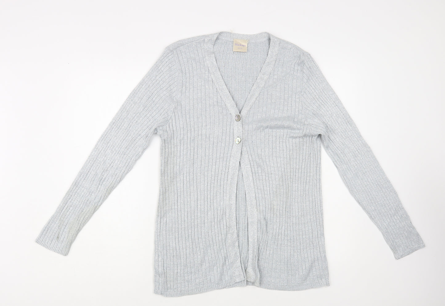 Mackays Womens Silver V-Neck Viscose Cardigan Jumper Size 18