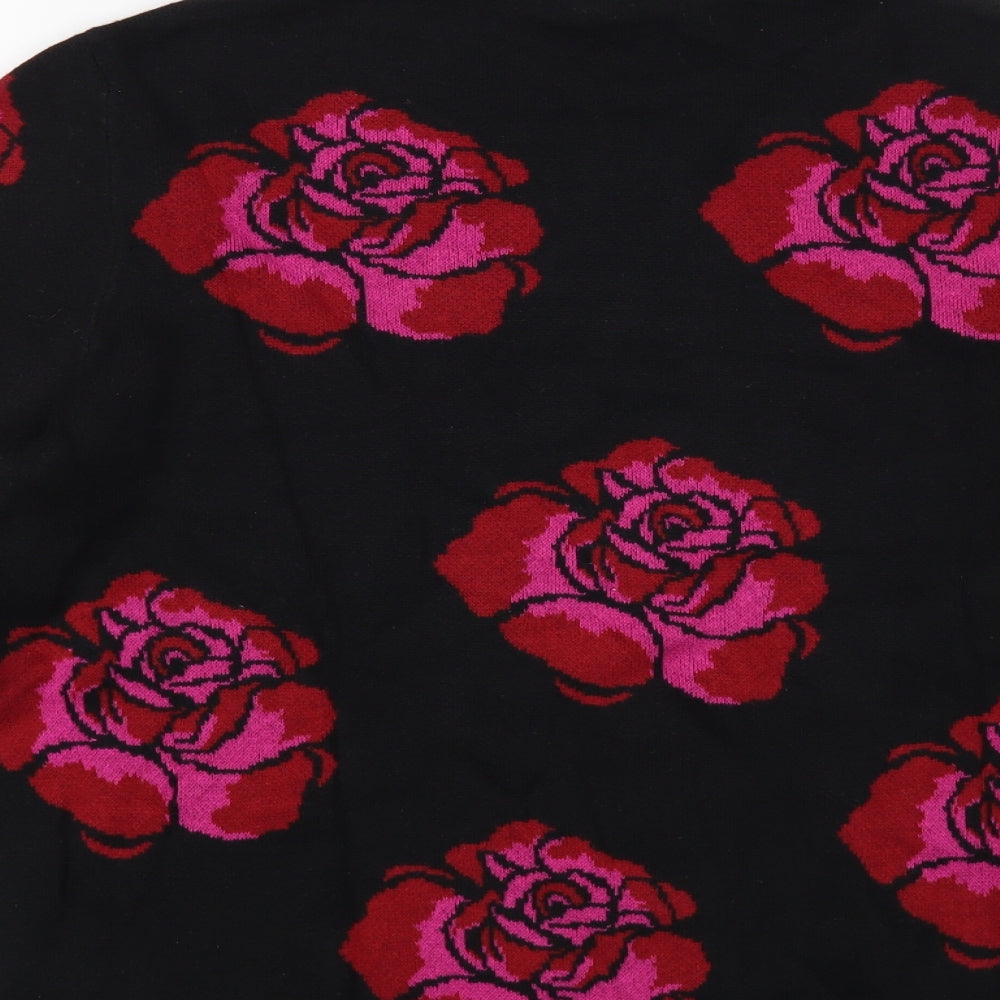Bonmarché Womens Black Crew Neck Floral Cotton Pullover Jumper Size 16
