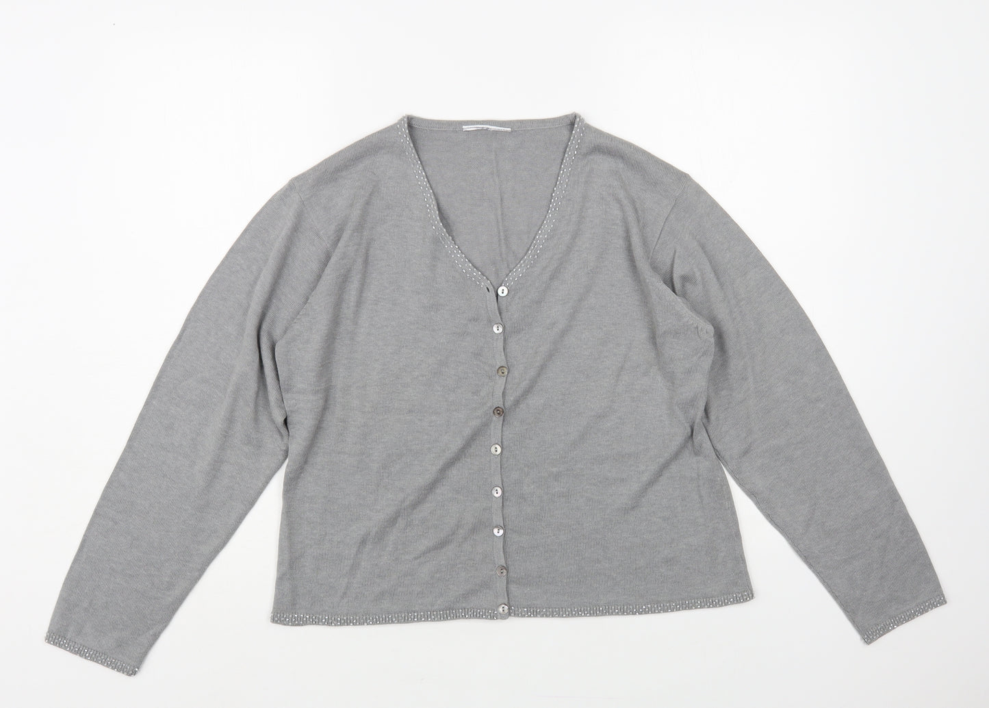 Preworn Womens Grey V-Neck Viscose Cardigan Jumper Size M