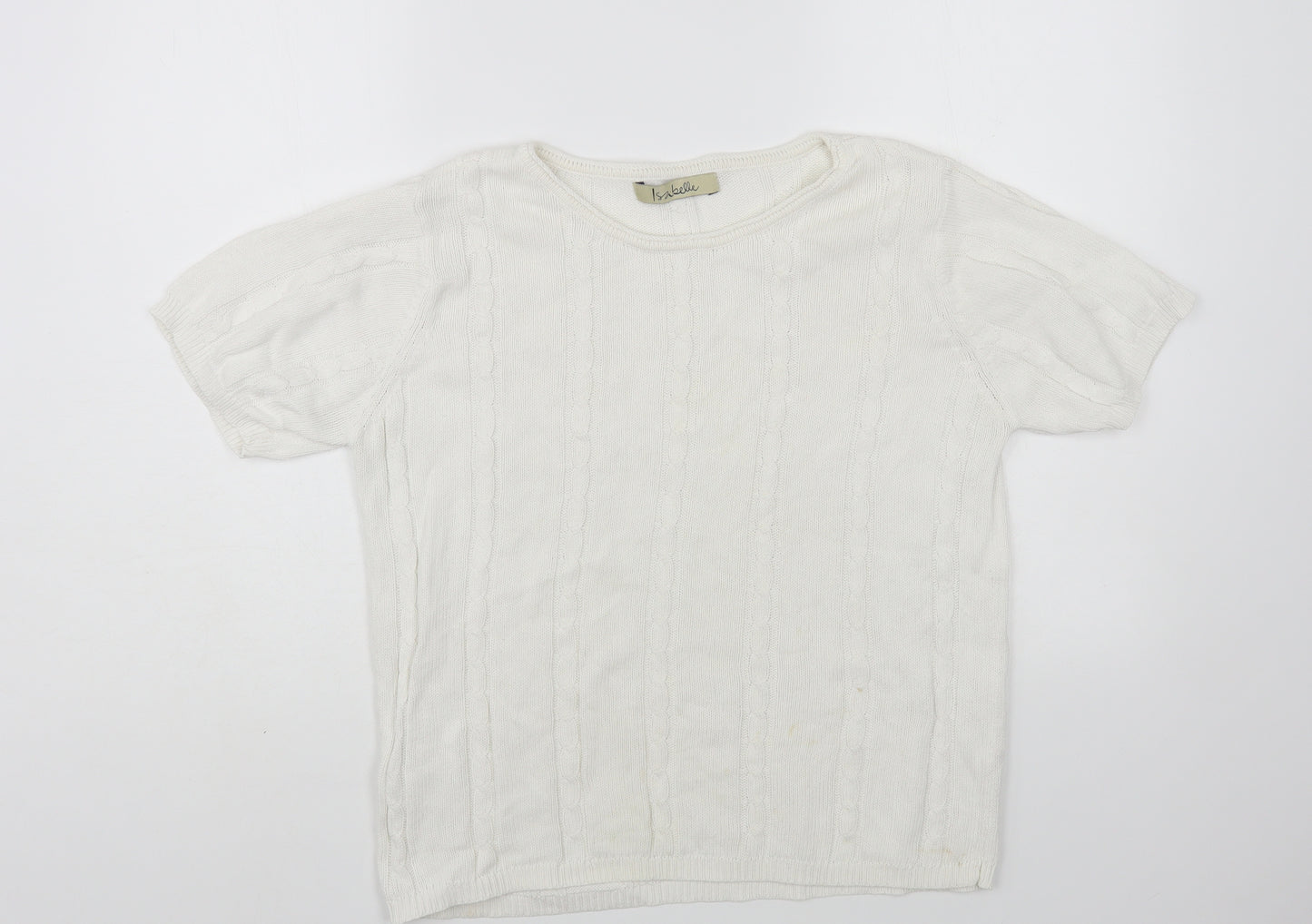 IsaBELLE Womens White Crew Neck Cotton Pullover Jumper Size M