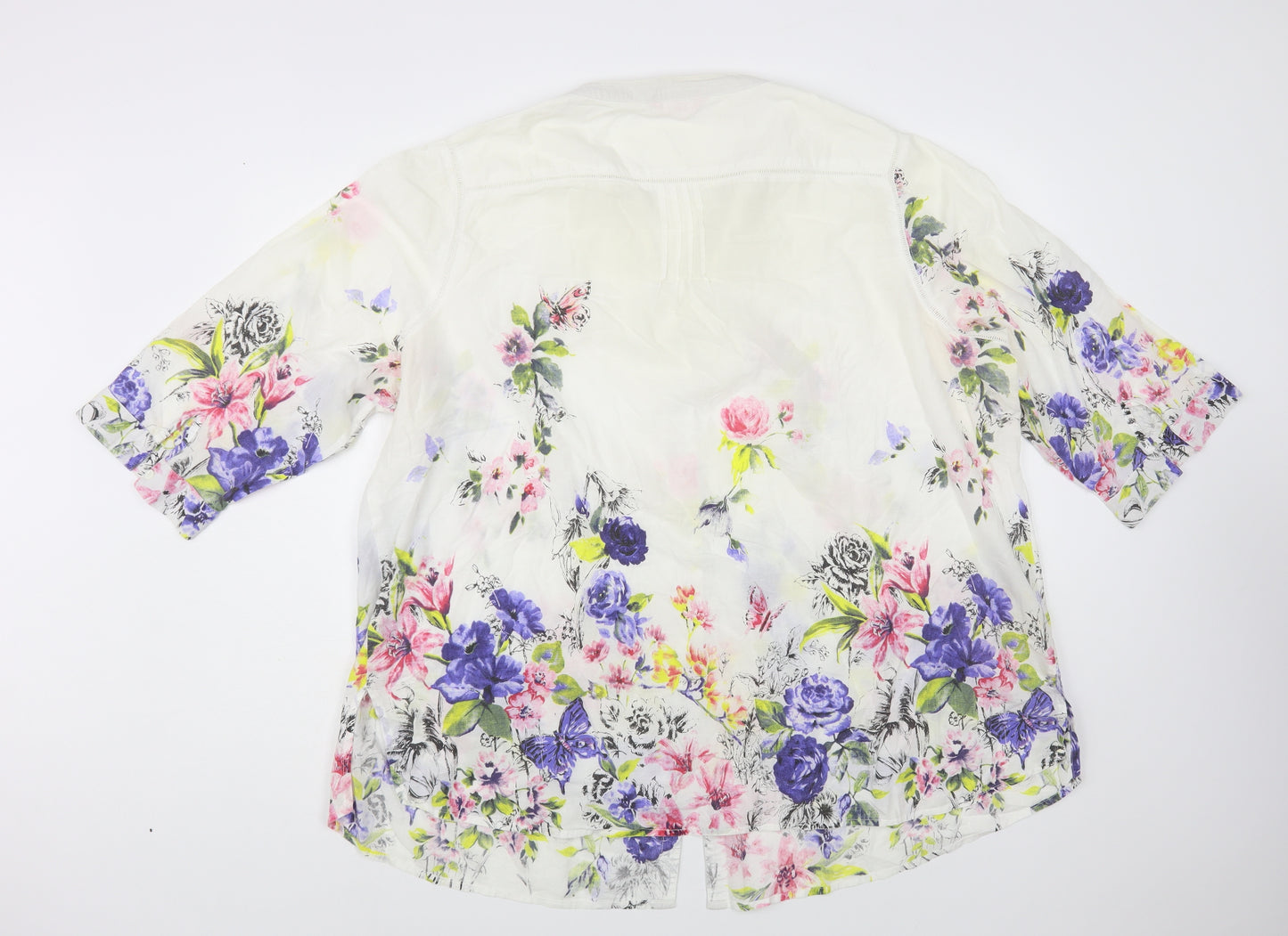 Together Womens White Floral Cotton Tunic Button-Up Size XL V-Neck
