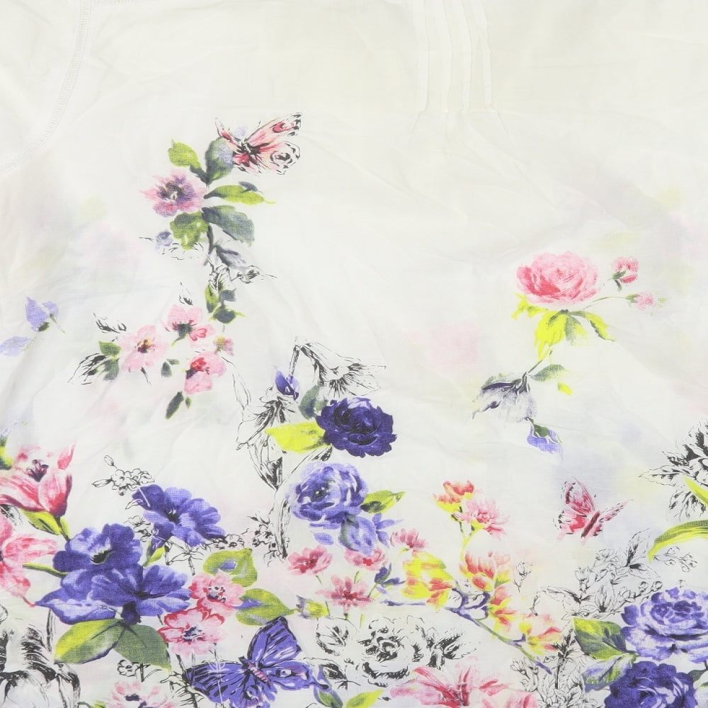 Together Womens White Floral Cotton Tunic Button-Up Size XL V-Neck