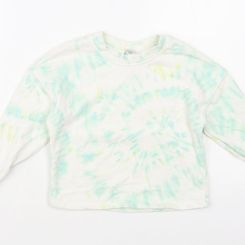 TU Girls White Geometric Cotton Pullover Sweatshirt Size 6 Years Pullover - Tie-Dye