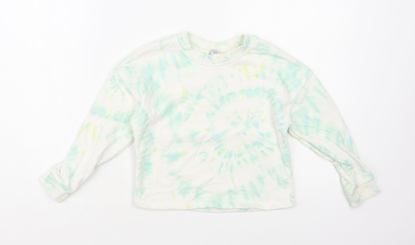 TU Girls White Geometric Cotton Pullover Sweatshirt Size 6 Years Pullover - Tie-Dye