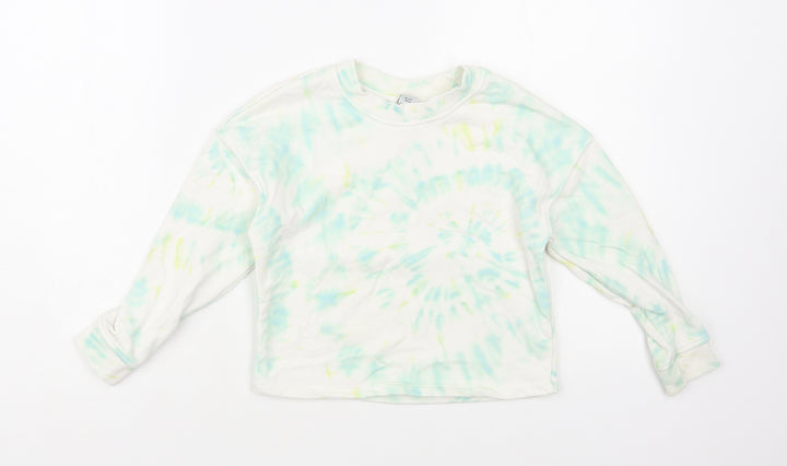 TU Girls White Geometric Cotton Pullover Sweatshirt Size 6 Years Pullover - Tie-Dye