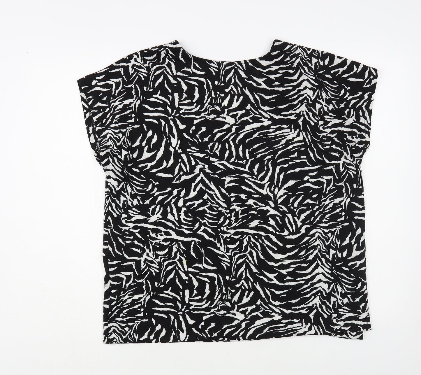 F&F Womens Black Animal Print Polyester Basic Blouse Size 12 V-Neck
