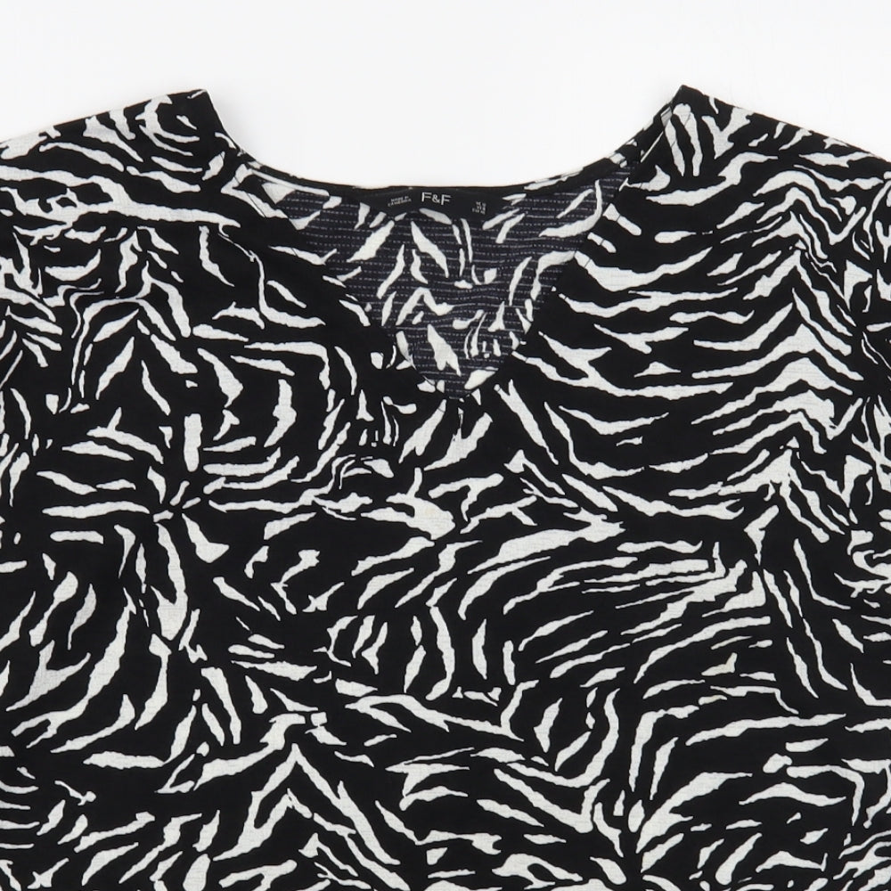 F&F Womens Black Animal Print Polyester Basic Blouse Size 12 V-Neck