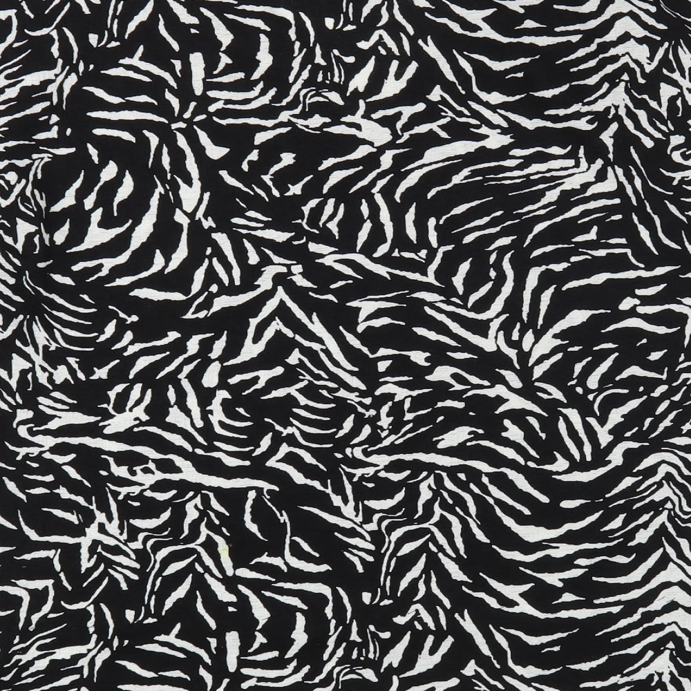 F&F Womens Black Animal Print Polyester Basic Blouse Size 12 V-Neck