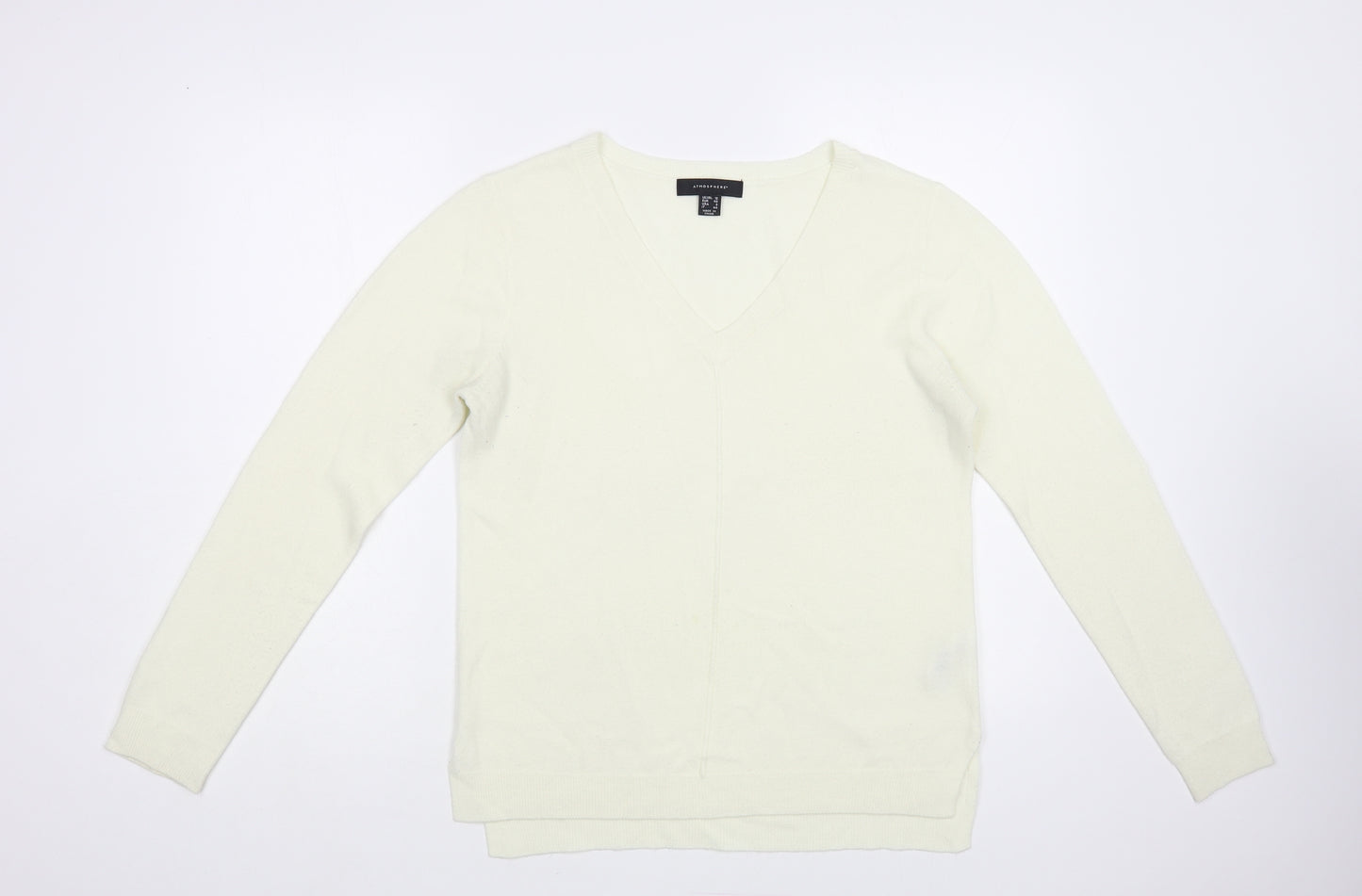 Atmosphere Womens Ivory V-Neck Acrylic Pullover Jumper Size 12
