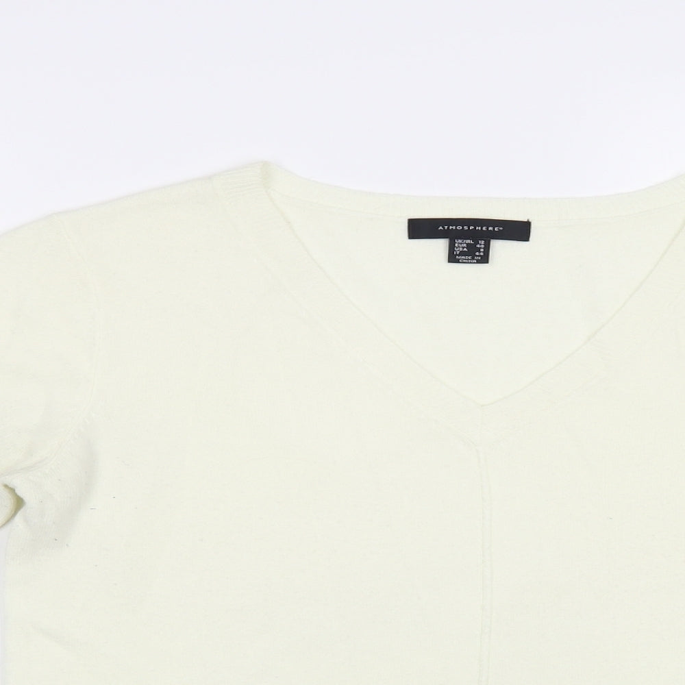 Atmosphere Womens Ivory V-Neck Acrylic Pullover Jumper Size 12