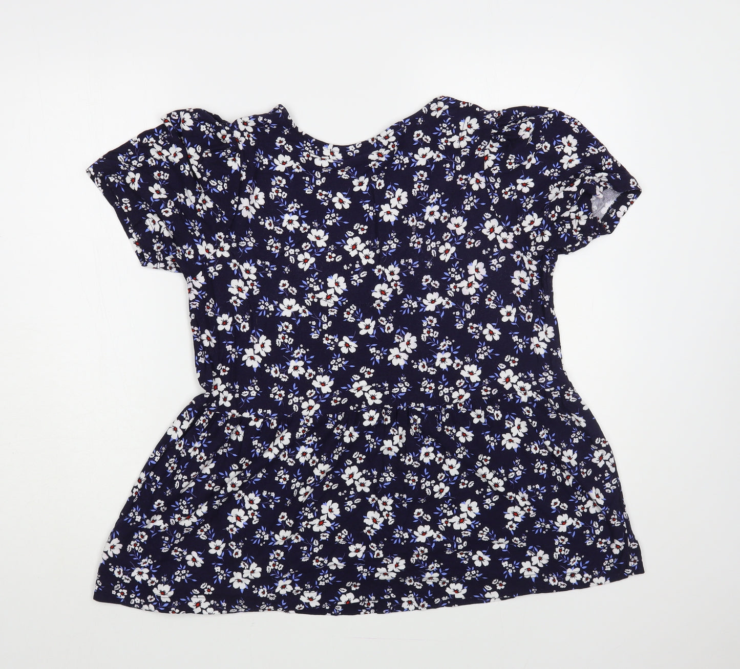 F&F Womens Blue Floral Viscose Basic Blouse Size 12 V-Neck