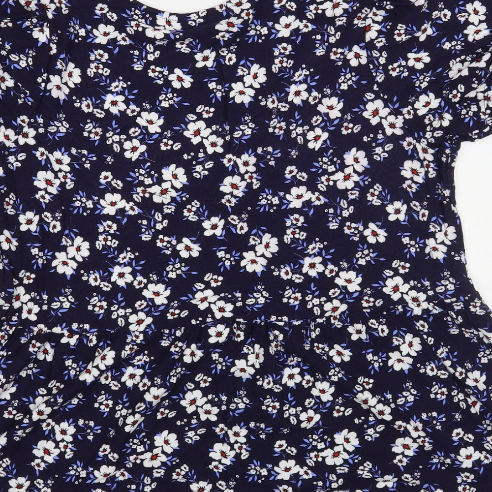 F&F Womens Blue Floral Viscose Basic Blouse Size 12 V-Neck