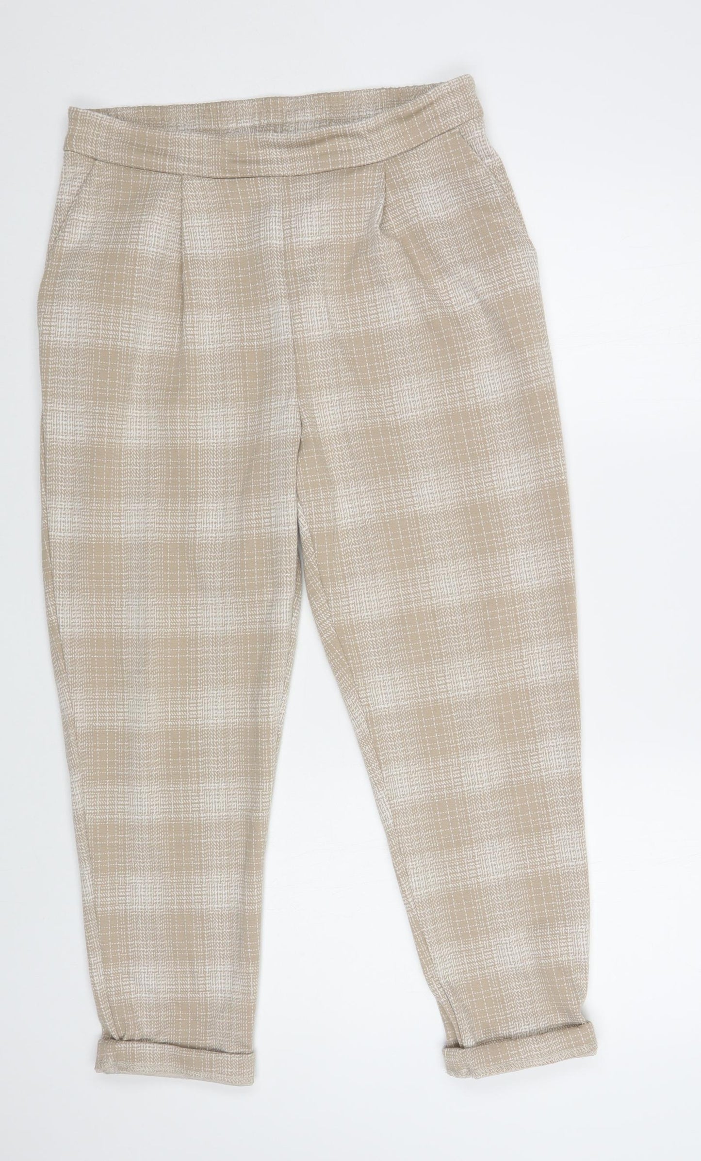 F&F Womens Beige Plaid Polyester Trousers Size 12 L26 in Regular