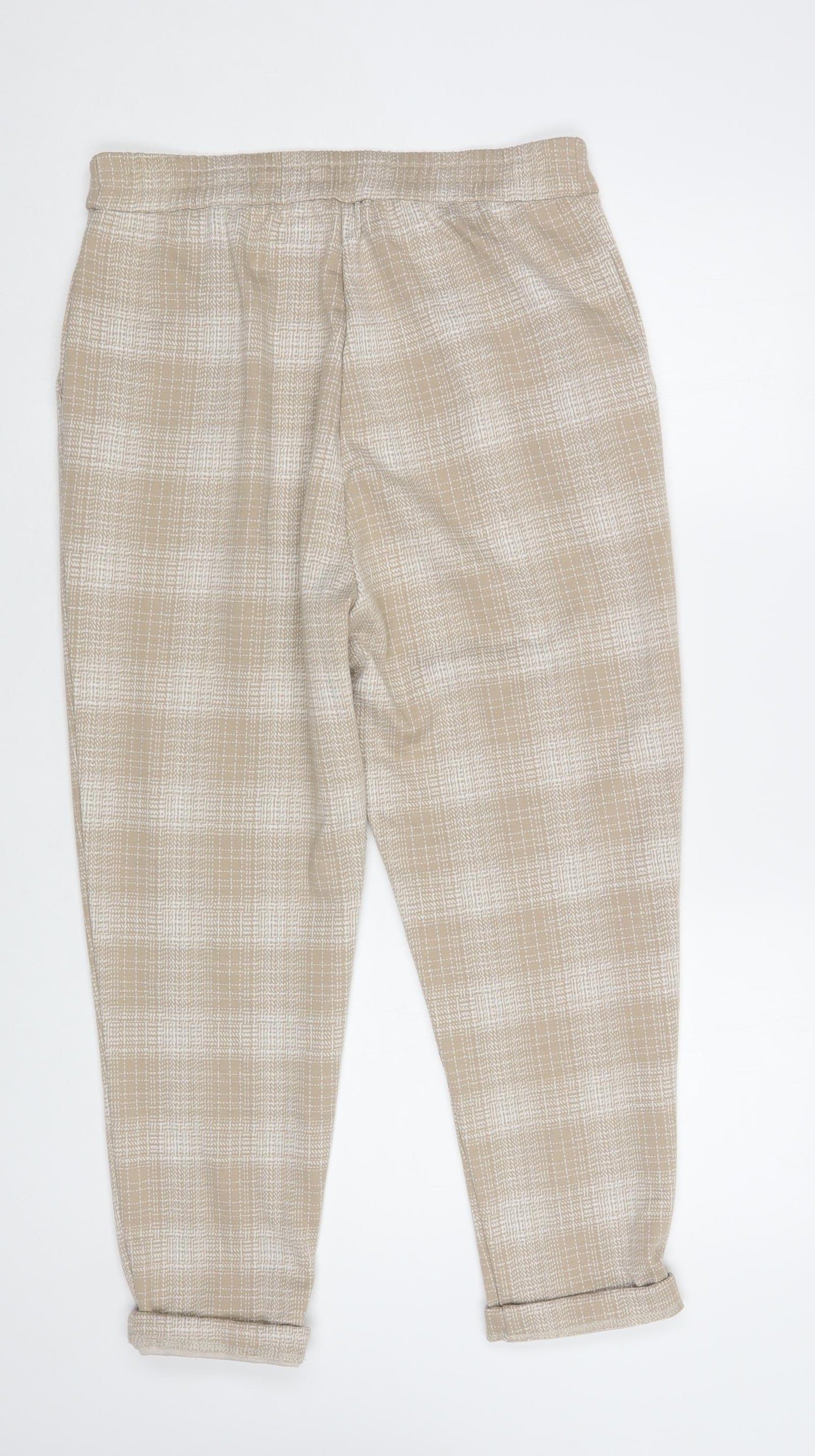 F&F Womens Beige Plaid Polyester Trousers Size 12 L26 in Regular