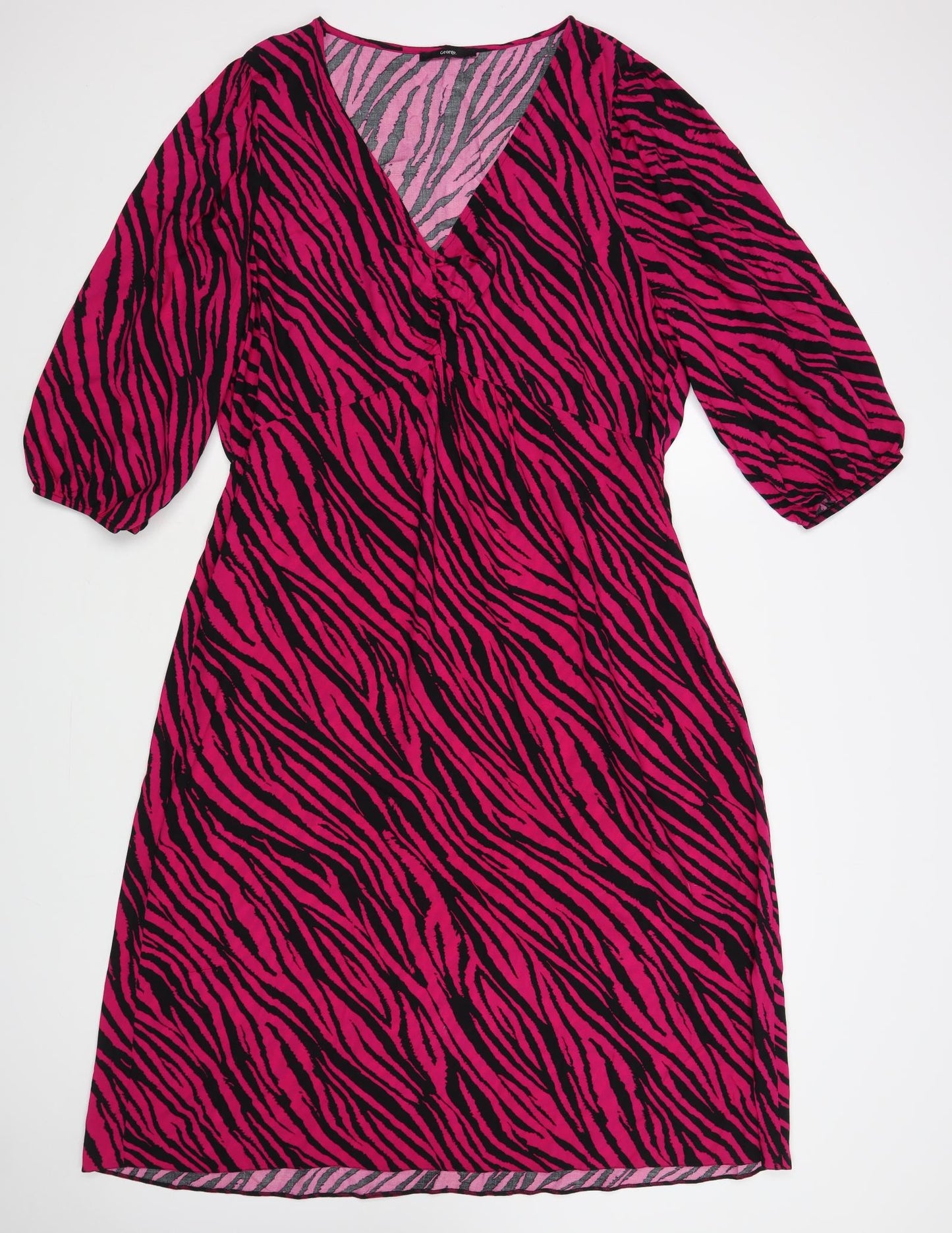 George Womens Pink Animal Print Viscose A-Line Size 20 V-Neck Pullover