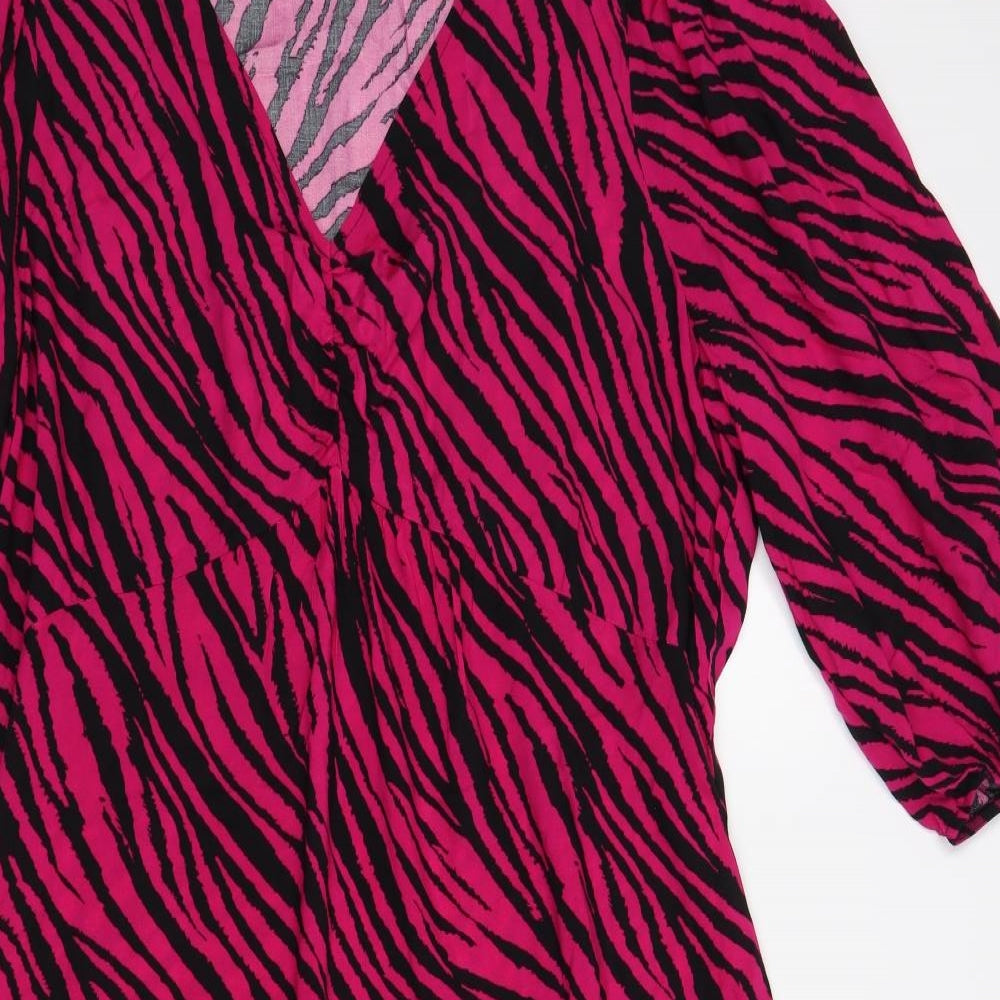 George Womens Pink Animal Print Viscose A-Line Size 20 V-Neck Pullover