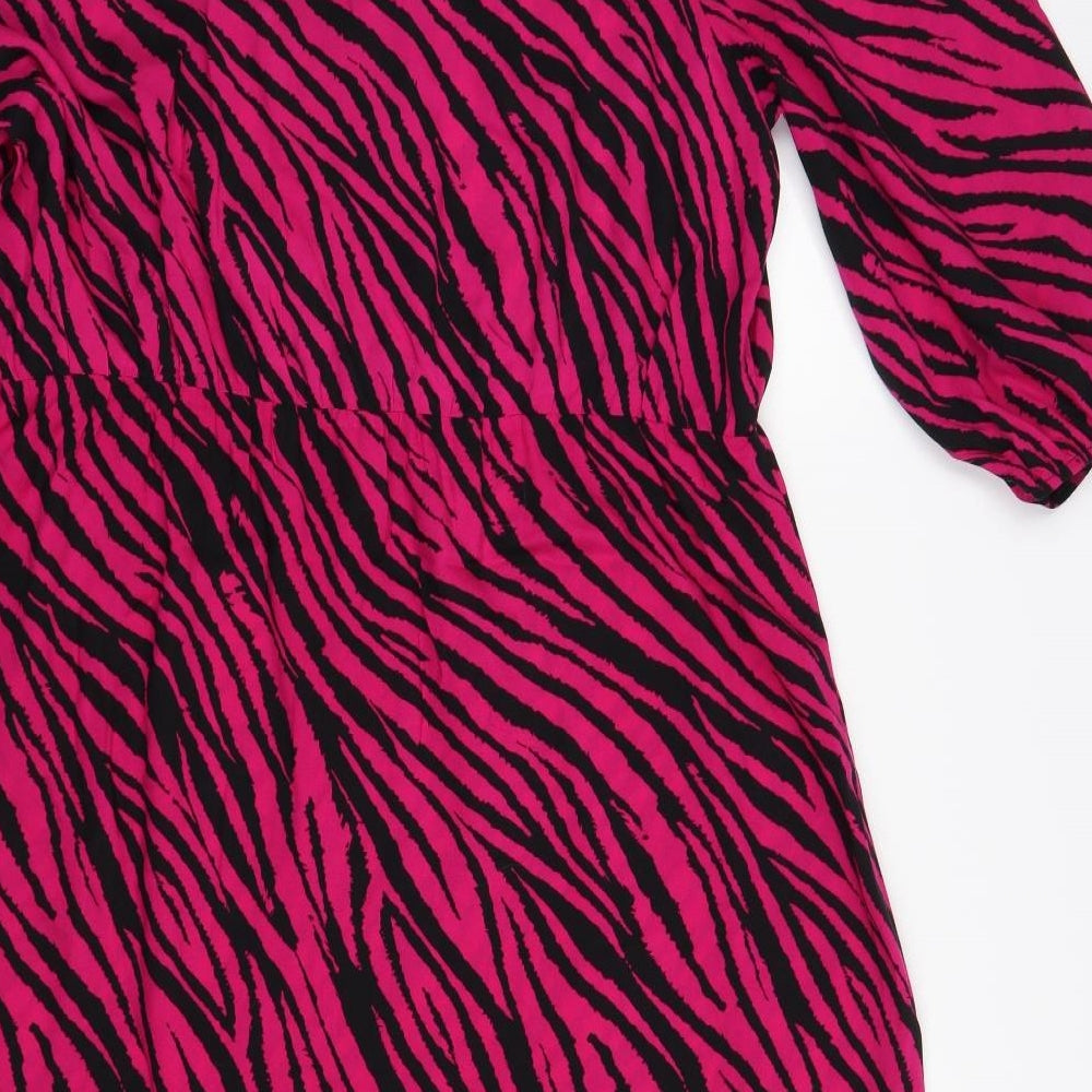 George Womens Pink Animal Print Viscose A-Line Size 20 V-Neck Pullover