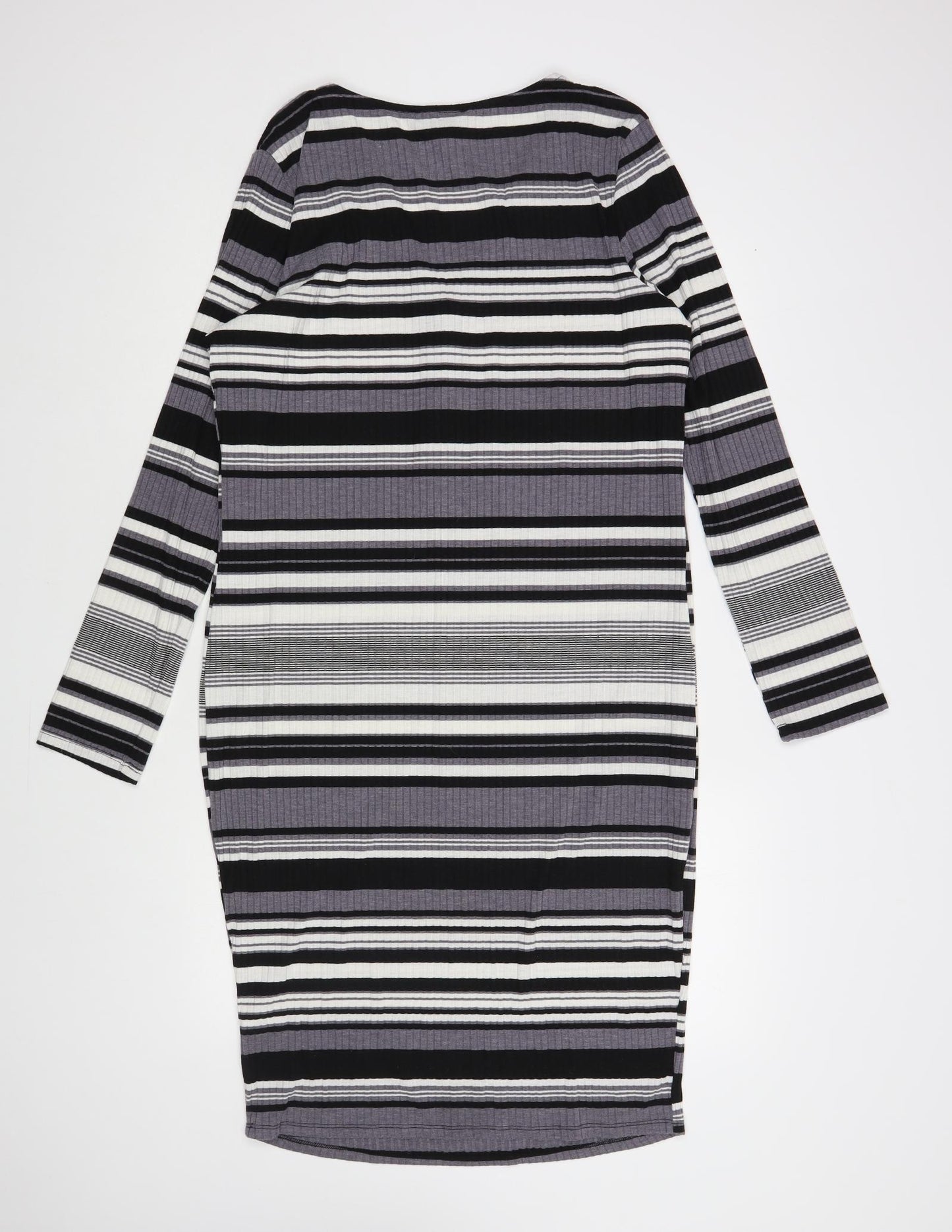 Primark Womens Grey Striped Polyester Bodycon Size 20 V-Neck Button
