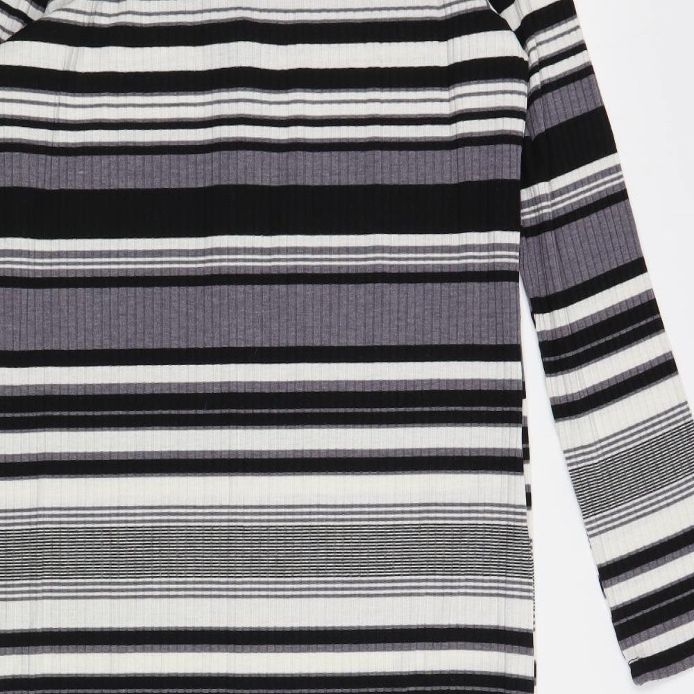 Primark Womens Grey Striped Polyester Bodycon Size 20 V-Neck Button