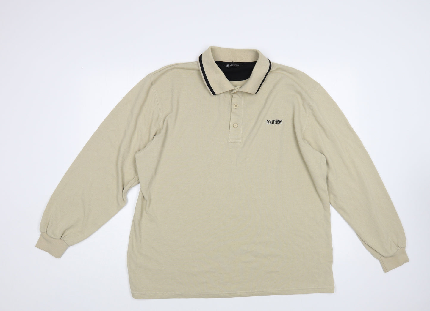 Southbay Mens Beige Polyester Polo Size L Collared Button