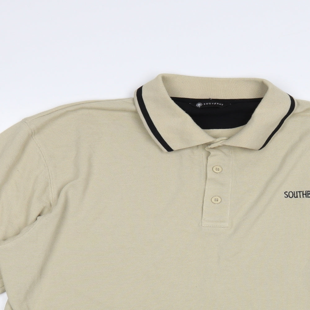 Southbay Mens Beige Polyester Polo Size L Collared Button
