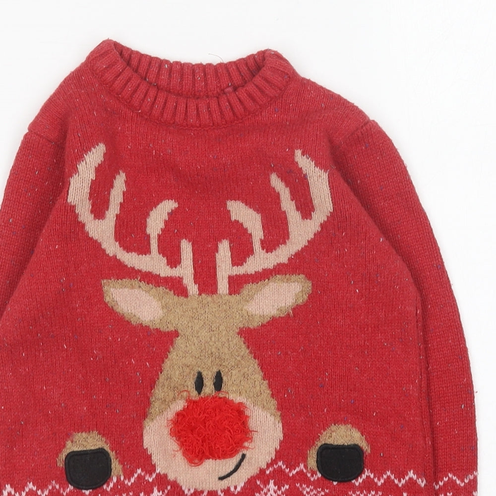 NEXT Boys Red Round Neck Acrylic Pullover Jumper Size 6 Years - Christmas Jumper