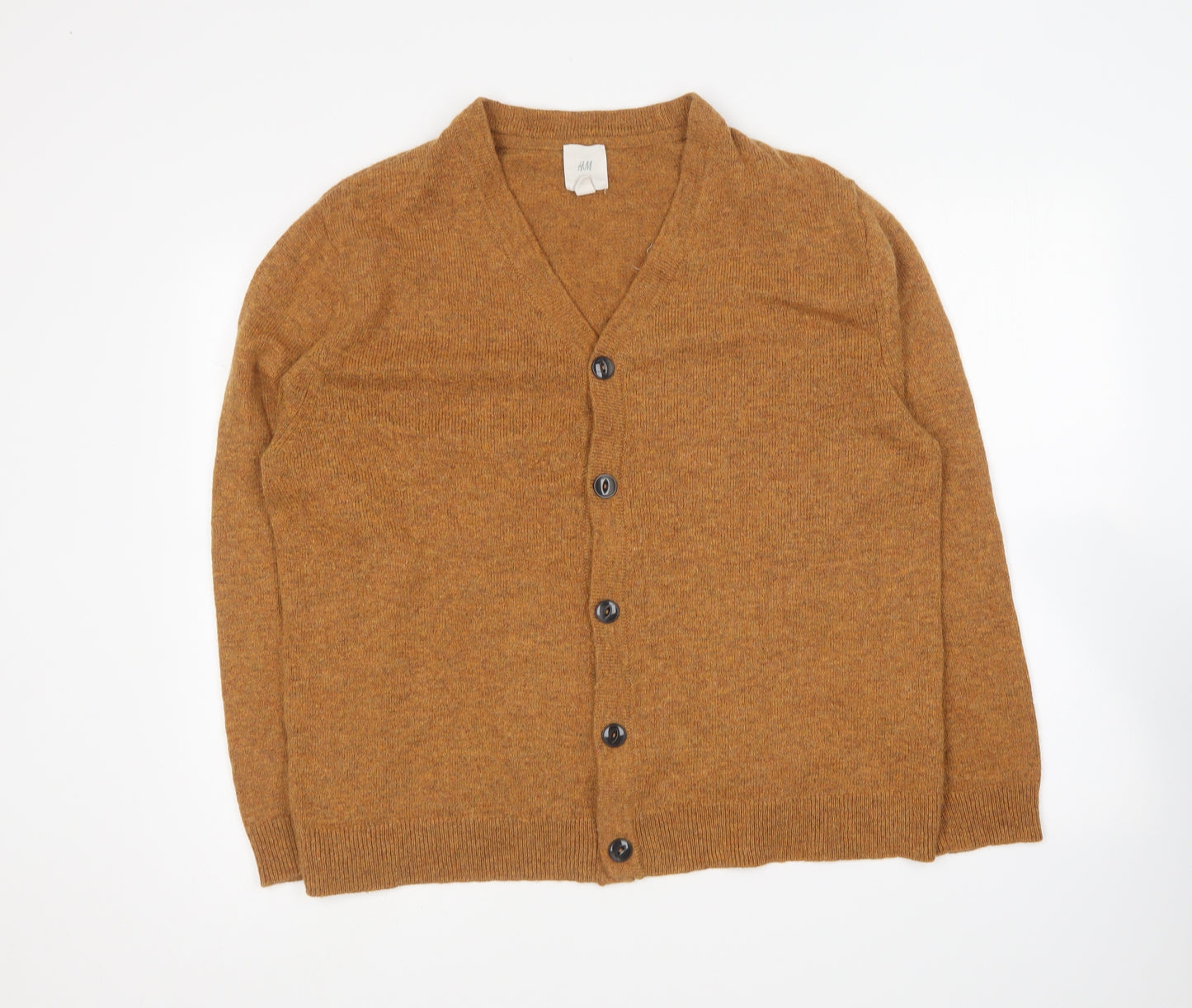H&M Womens Orange V-Neck Polyester Cardigan Jumper Size L