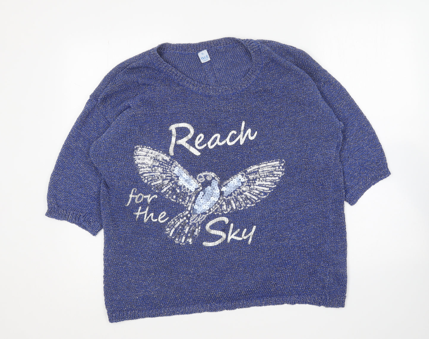 MS Mooe Womens Blue Round Neck Cotton Pullover Jumper Size XL