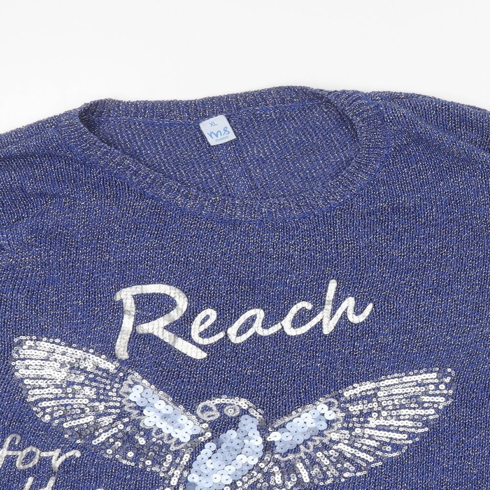 MS Mooe Womens Blue Round Neck Cotton Pullover Jumper Size XL