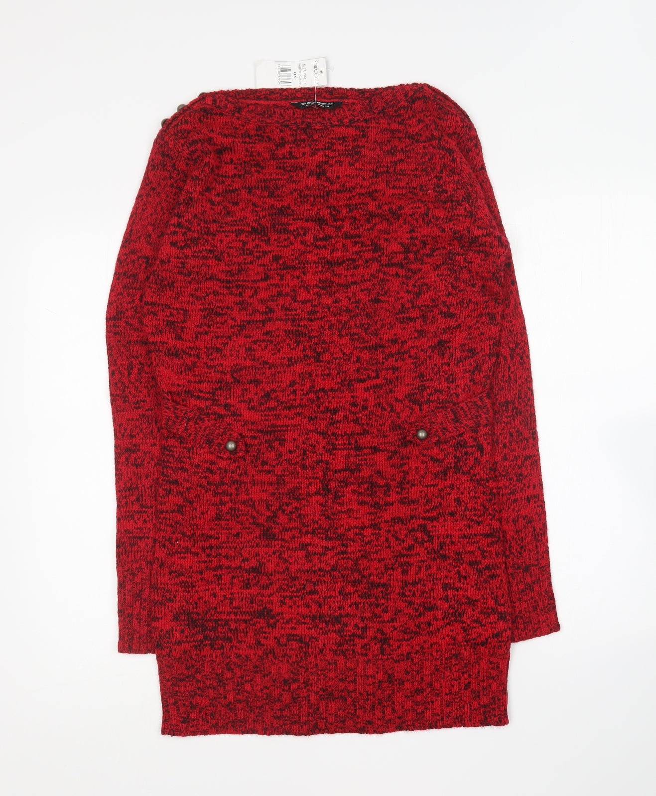 Select Womens Red Acrylic Jumper Dress Size 16 Round Neck