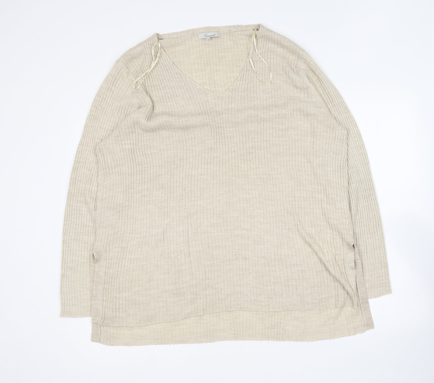 Peacocks Womens Beige V-Neck Acrylic Pullover Jumper Size 22