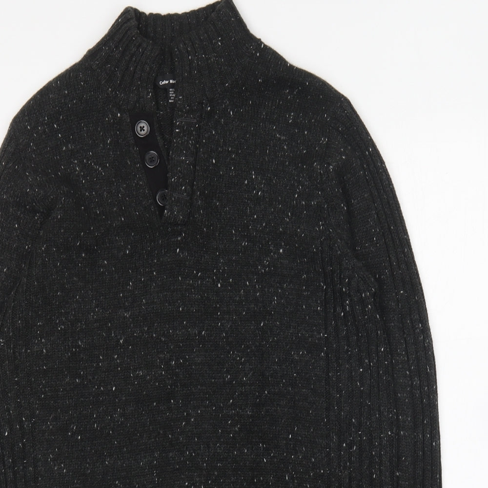 Cedar Wood State Mens Black Collared Acrylic Pullover Jumper Size M