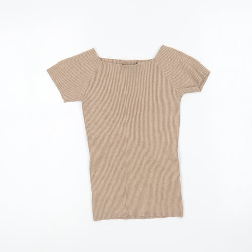 Primark Womens Brown Square Neck Viscose Pullover Jumper Size 10