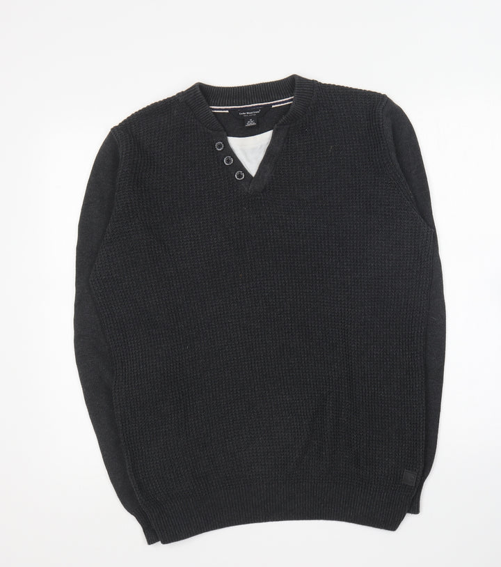 Cedar Wood State Mens Blue V-Neck Cotton Pullover Jumper Size M