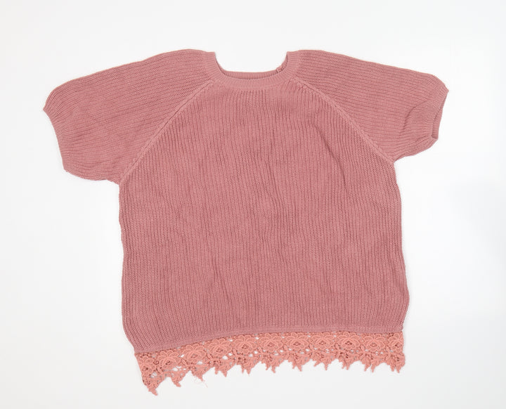 F&F Womens Pink Round Neck Cotton Pullover Jumper Size 14
