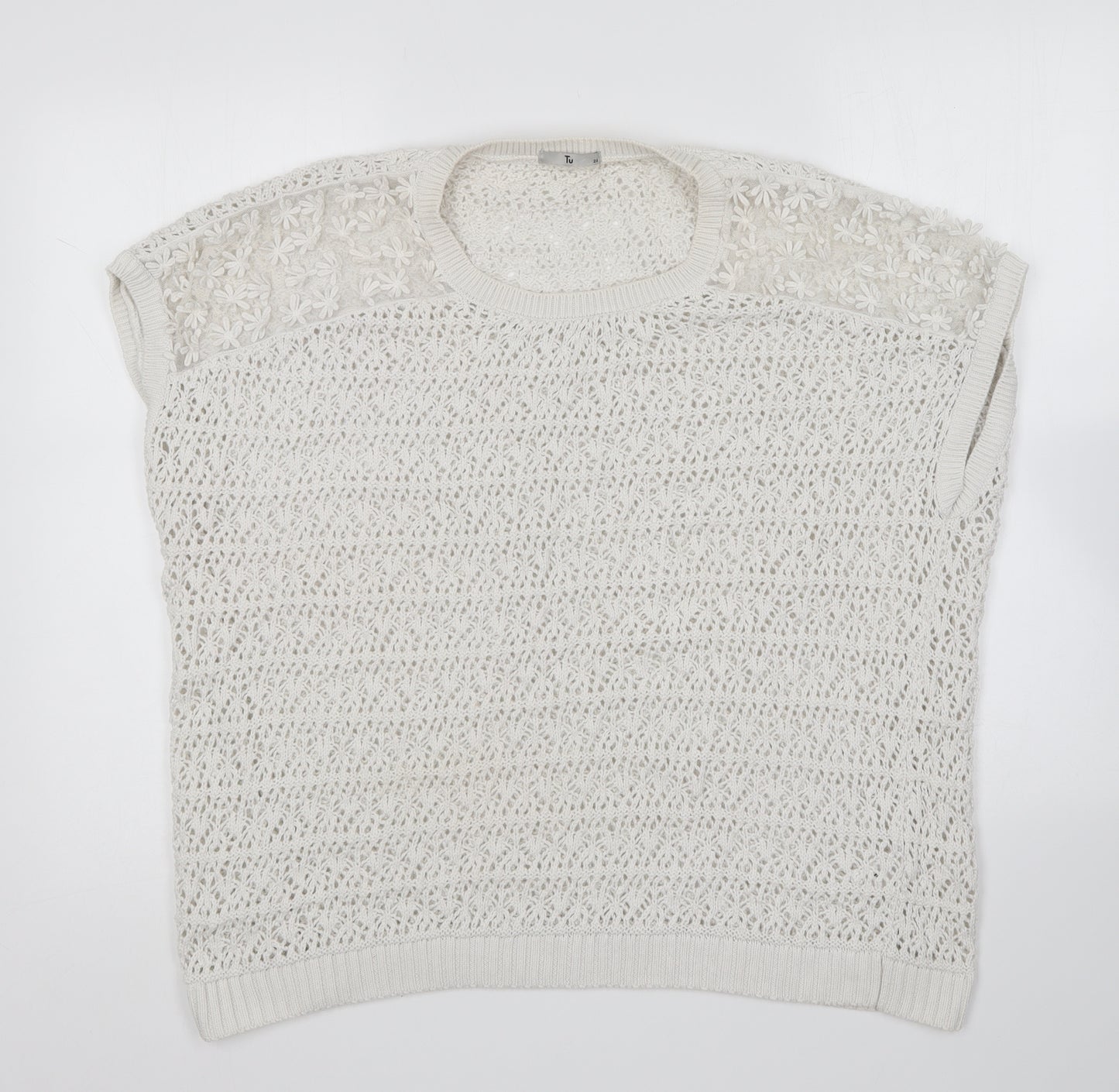 TU Womens White Round Neck Cotton Pullover Jumper Size 20