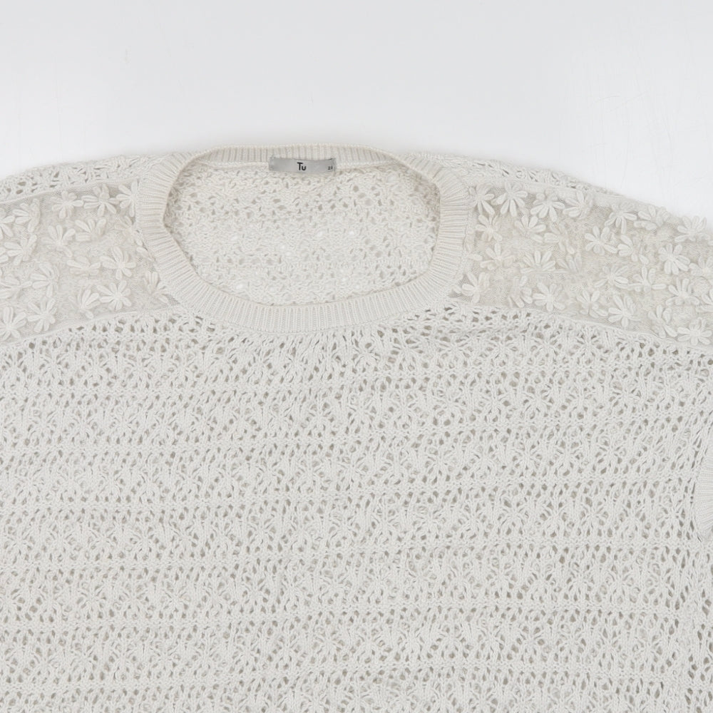 TU Womens White Round Neck Cotton Pullover Jumper Size 20