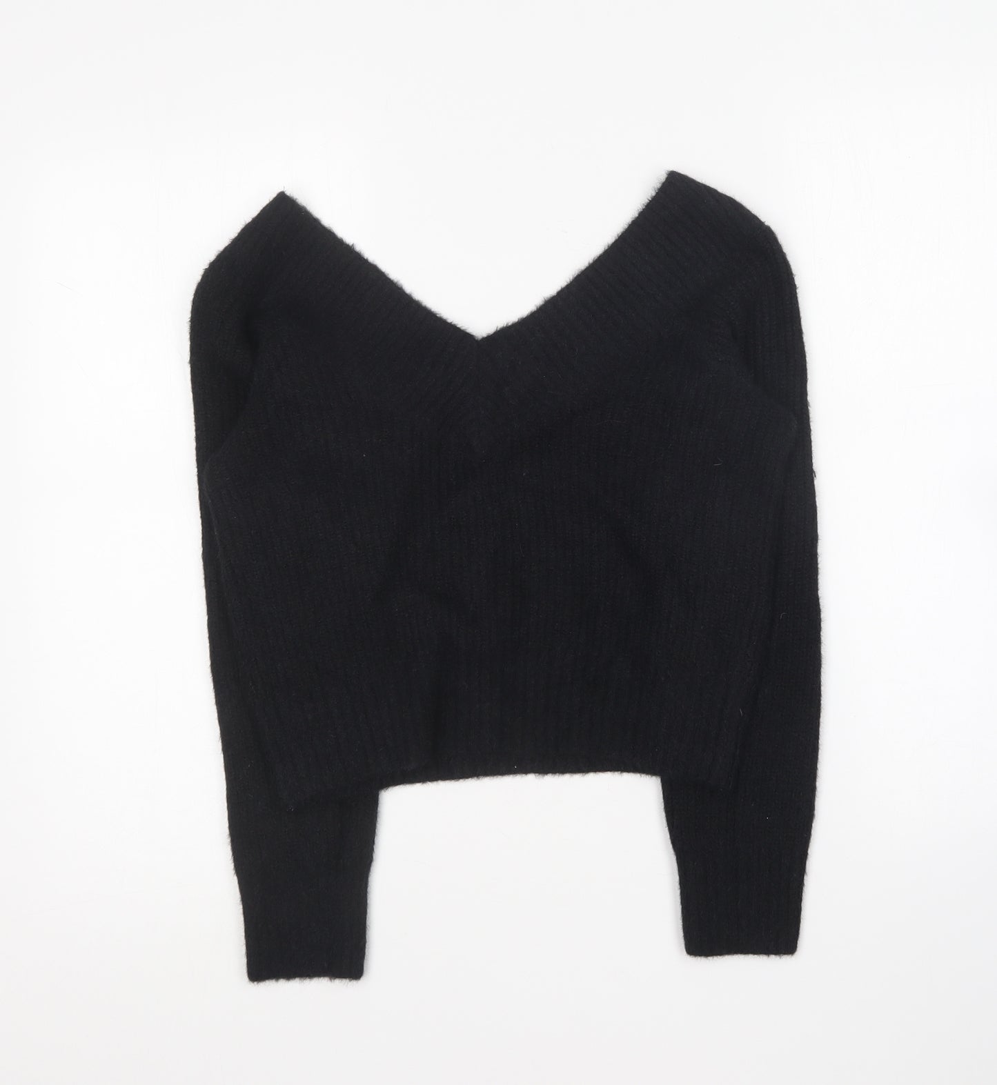 H&M Womens Black V-Neck Acrylic Pullover Jumper Size XS
