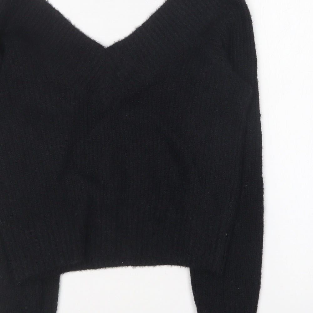 H&M Womens Black V-Neck Acrylic Pullover Jumper Size XS