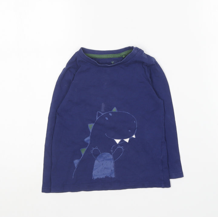 TU Boys Blue Cotton Basic T-Shirt Size 18-24 Months Round Neck - Dinosaur