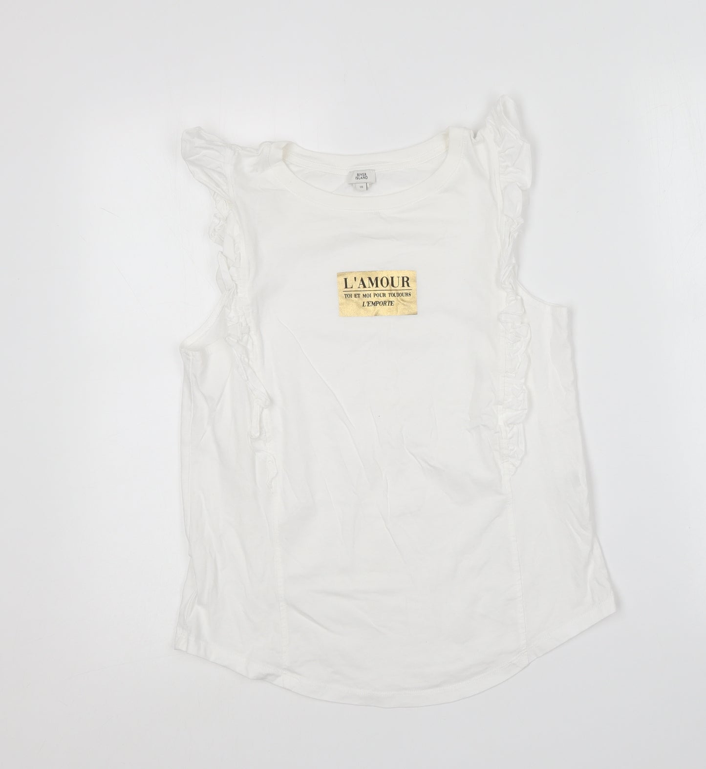 River Island Womens White Cotton Basic T-Shirt Size 10 Round Neck