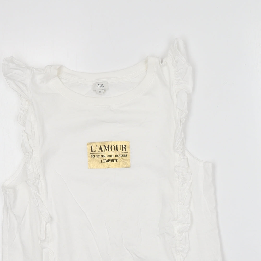 River Island Womens White Cotton Basic T-Shirt Size 10 Round Neck