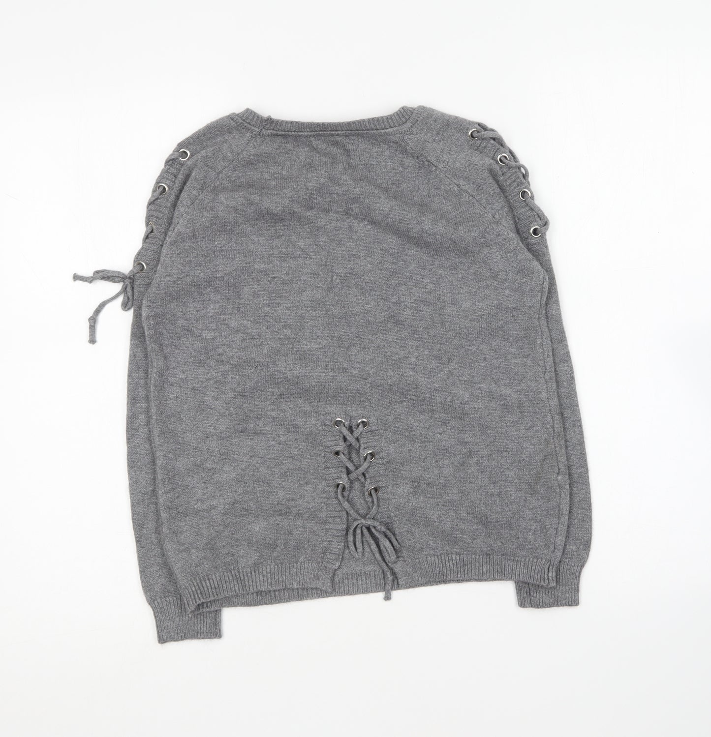 Love other things Womens Grey Round Neck Acrylic Pullover Jumper Size 8 - `